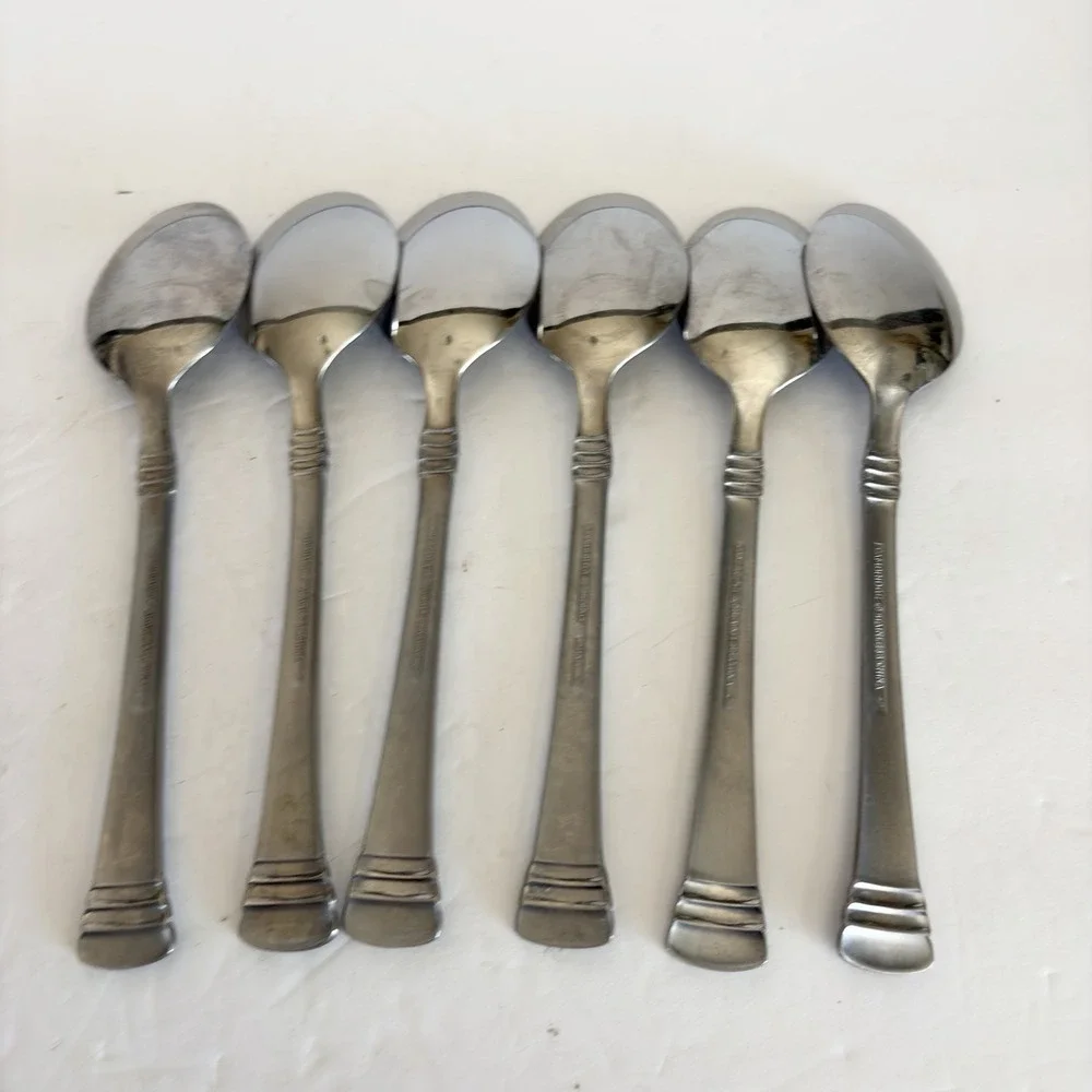 Set of 6 Cambridge Codie Sand Frost Stainless Soup Spoon Flatware  7